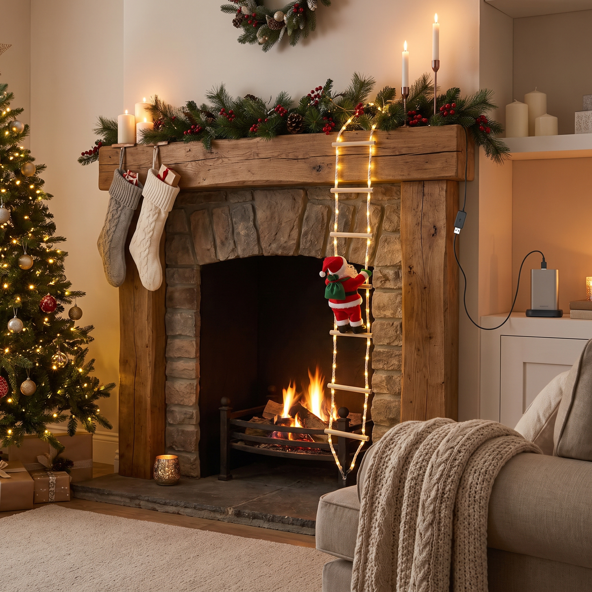 USB Santa Ladder LED String Lights lifestyle scene