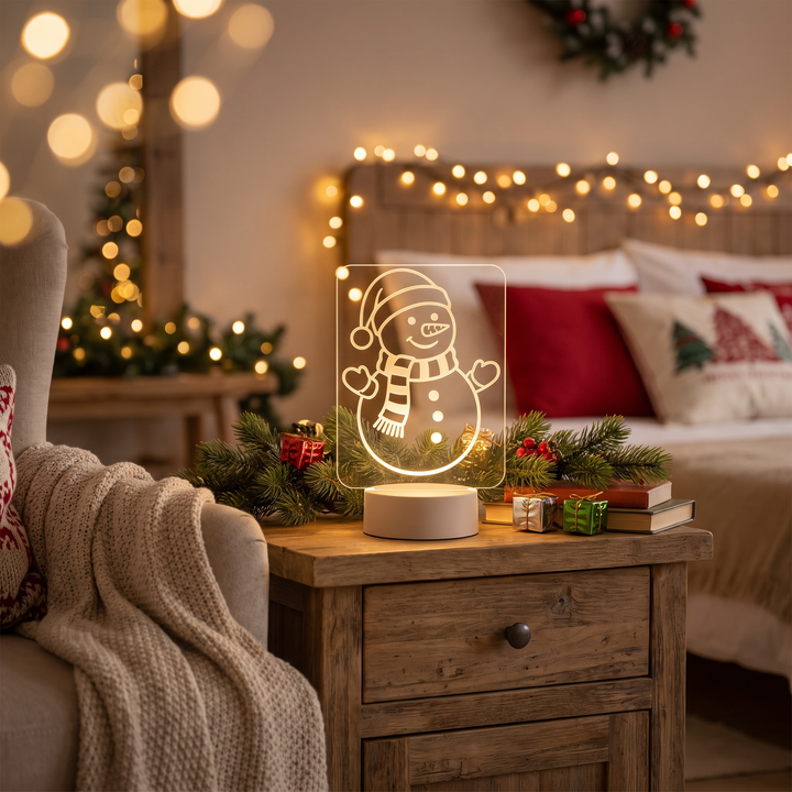 Laser Snowman LED Bedside Table Lamp lifestyle scene