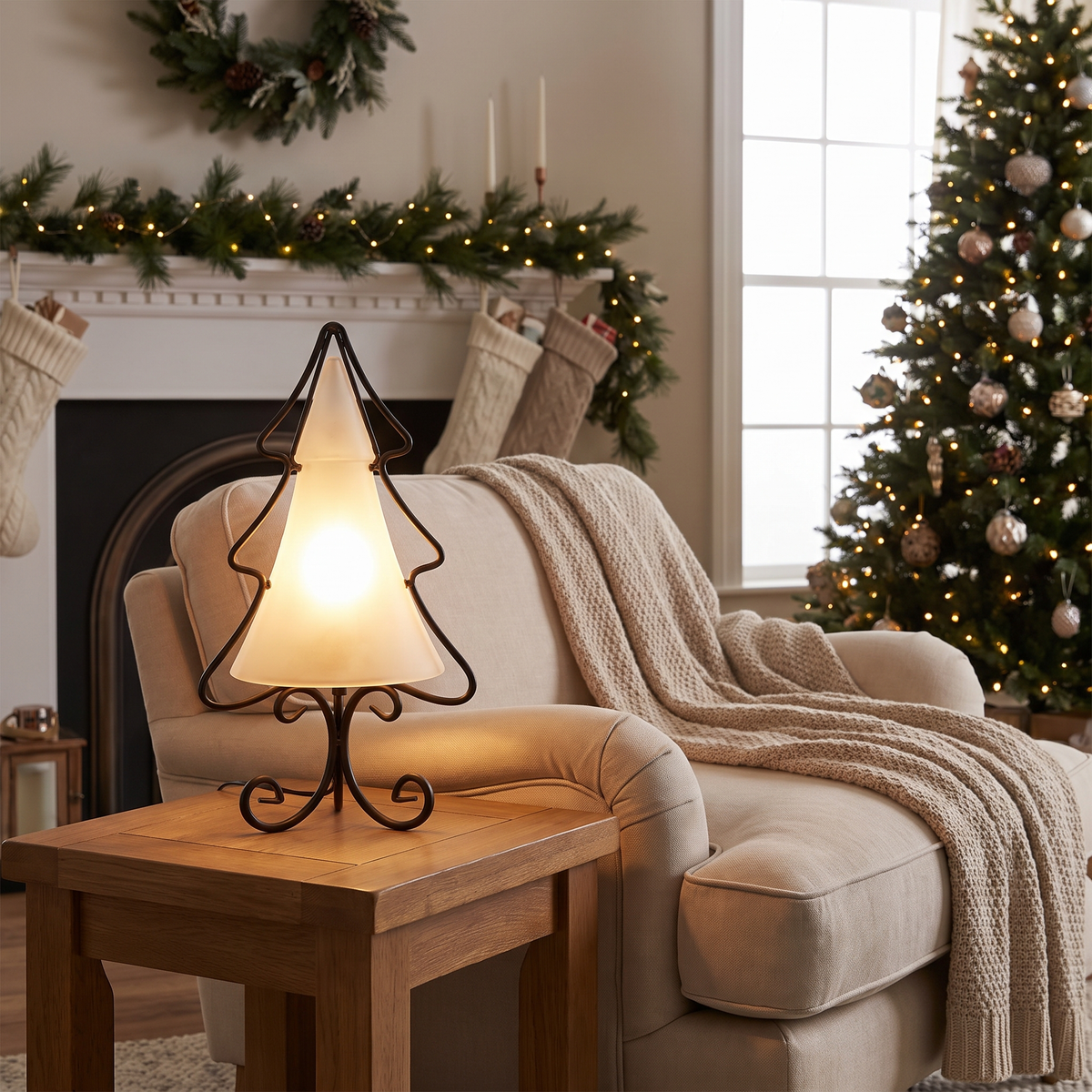 Iron Glass Christmas Tree Table Lamp lifestyle scene