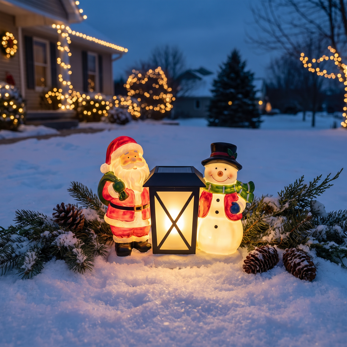 Solar Santa Snowman LED Garden Light lifestyle scene