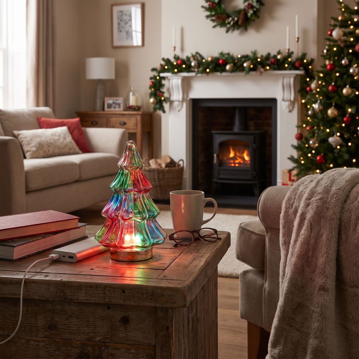 Colorful Christmas Tree Glass USB Lamp lifestyle scene