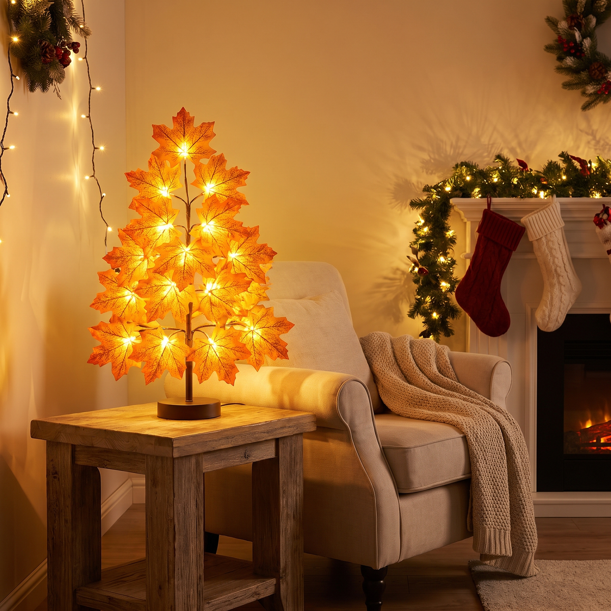 Maple Leaf Christmas Tree LED Table Lamp lifestyle scene