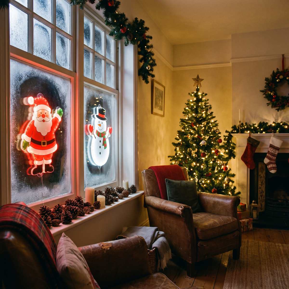 Santa Snowman Window Suction LED Lights lifestyle scene