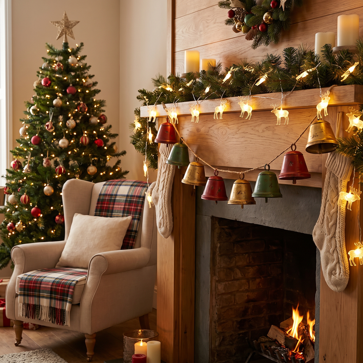 Painted Bells Elk Christmas String Lights lifestyle scene