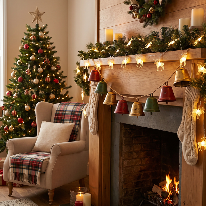 Painted Bells Elk Christmas String Lights lifestyle scene