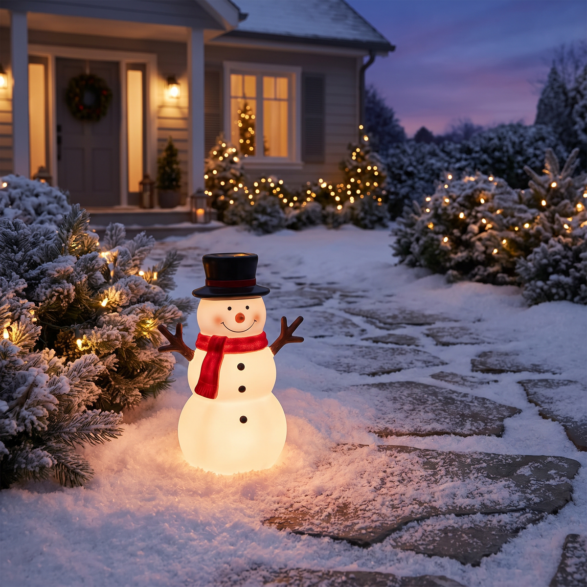 Solar Snowman LED Ground Insert Light lifestyle scene