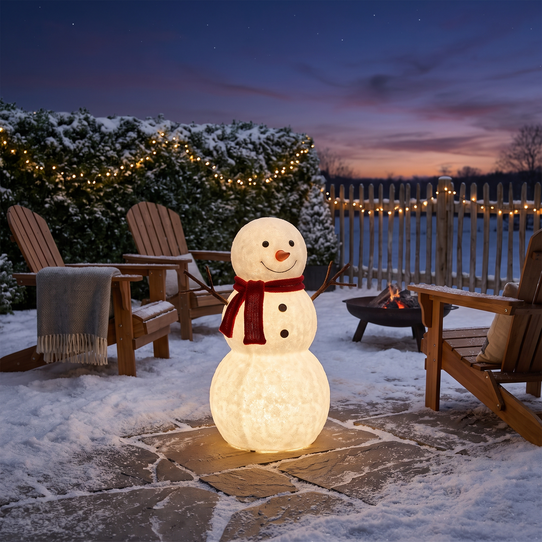 Solar Rice Ball Snowman LED Floor Lamp lifestyle scene